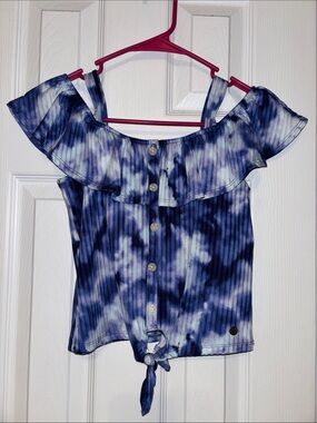 Justice Blue Tie-Dye Off-Shoulder Ruffle Top